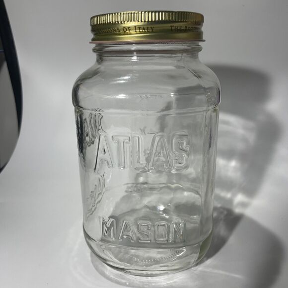 Clear Glass ATLAS Mason Square Storage Jar 24 oz Classico w Lid 6.5” EUC - Picture 1 of 5